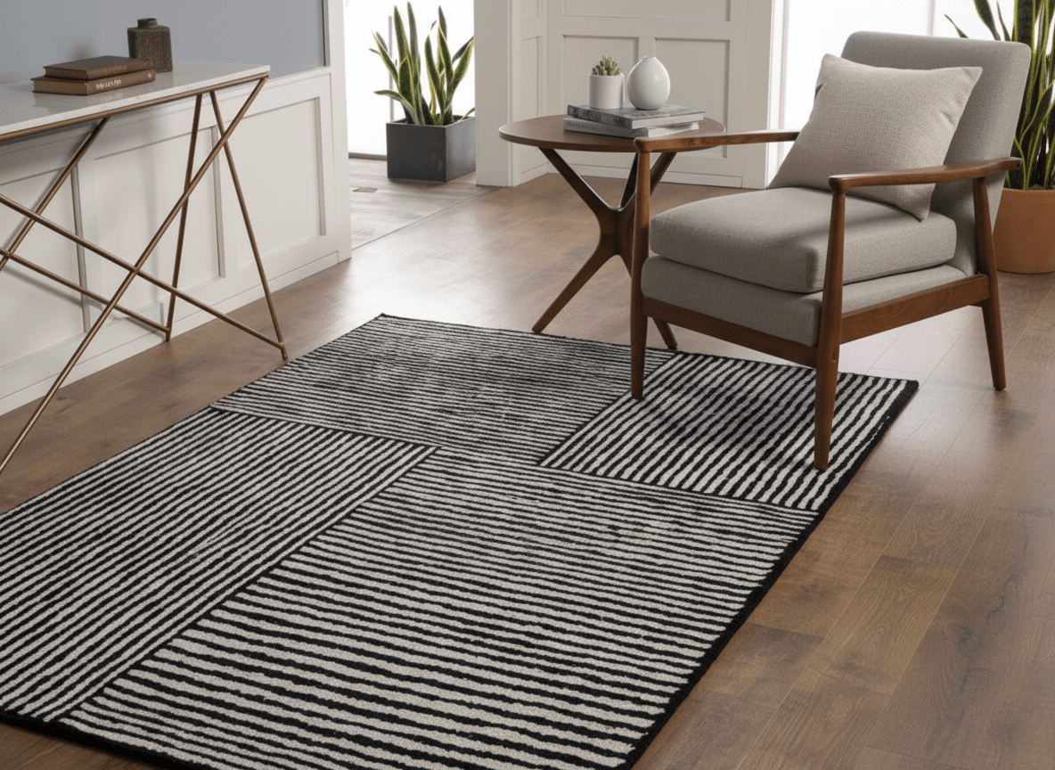 Monochrome Linear Block Rug