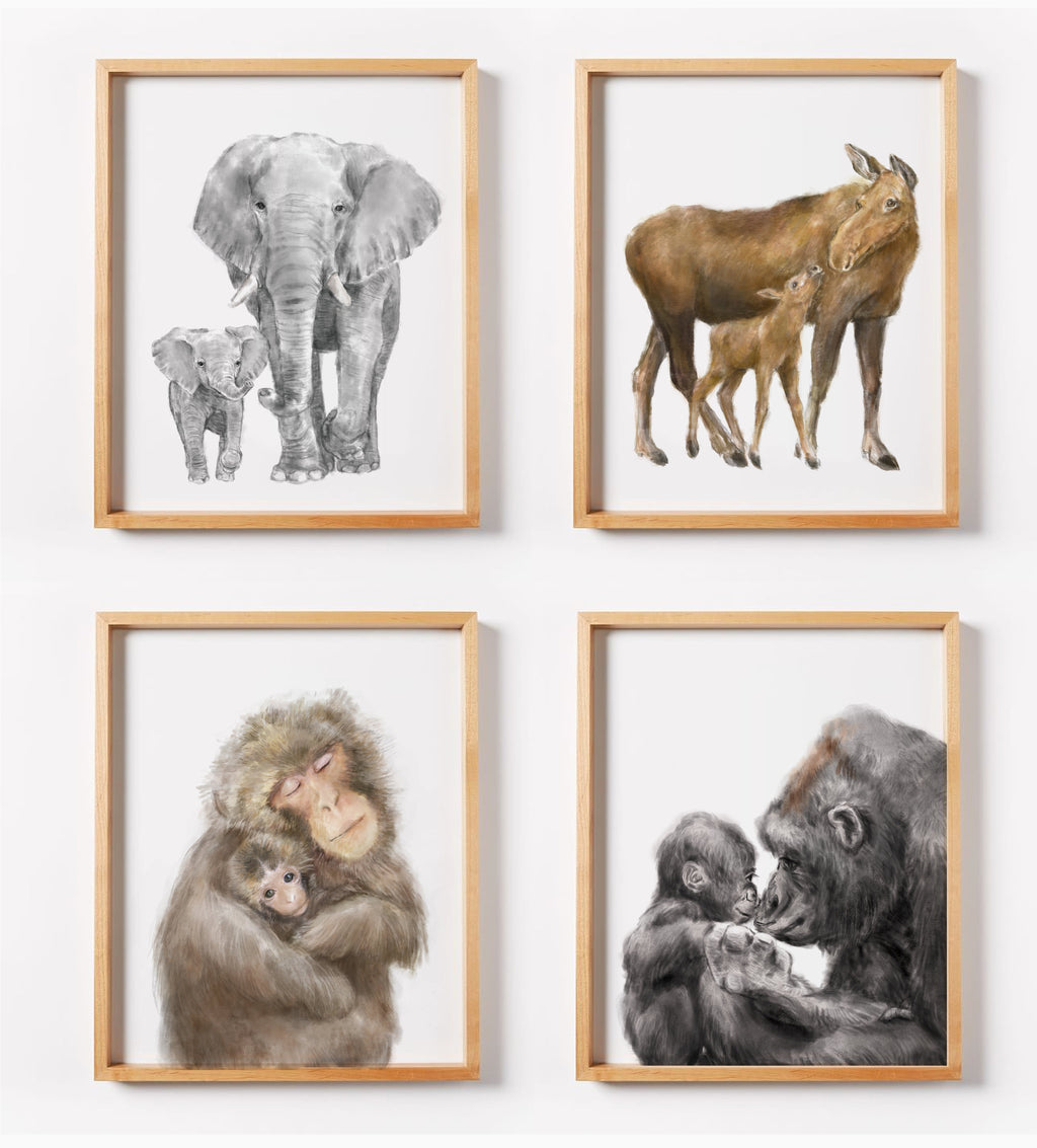 Affiche murale Bébé orignal et sa maman