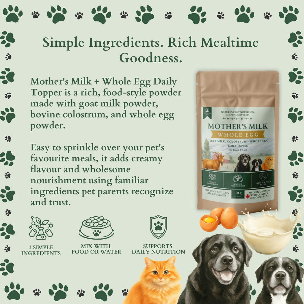 Ecogenya Mother's Milk + Whole Egg Daily Topper for Dogs & Cats — Goat Milk, Colostrum & Whole Egg Powder, 100g–1kg