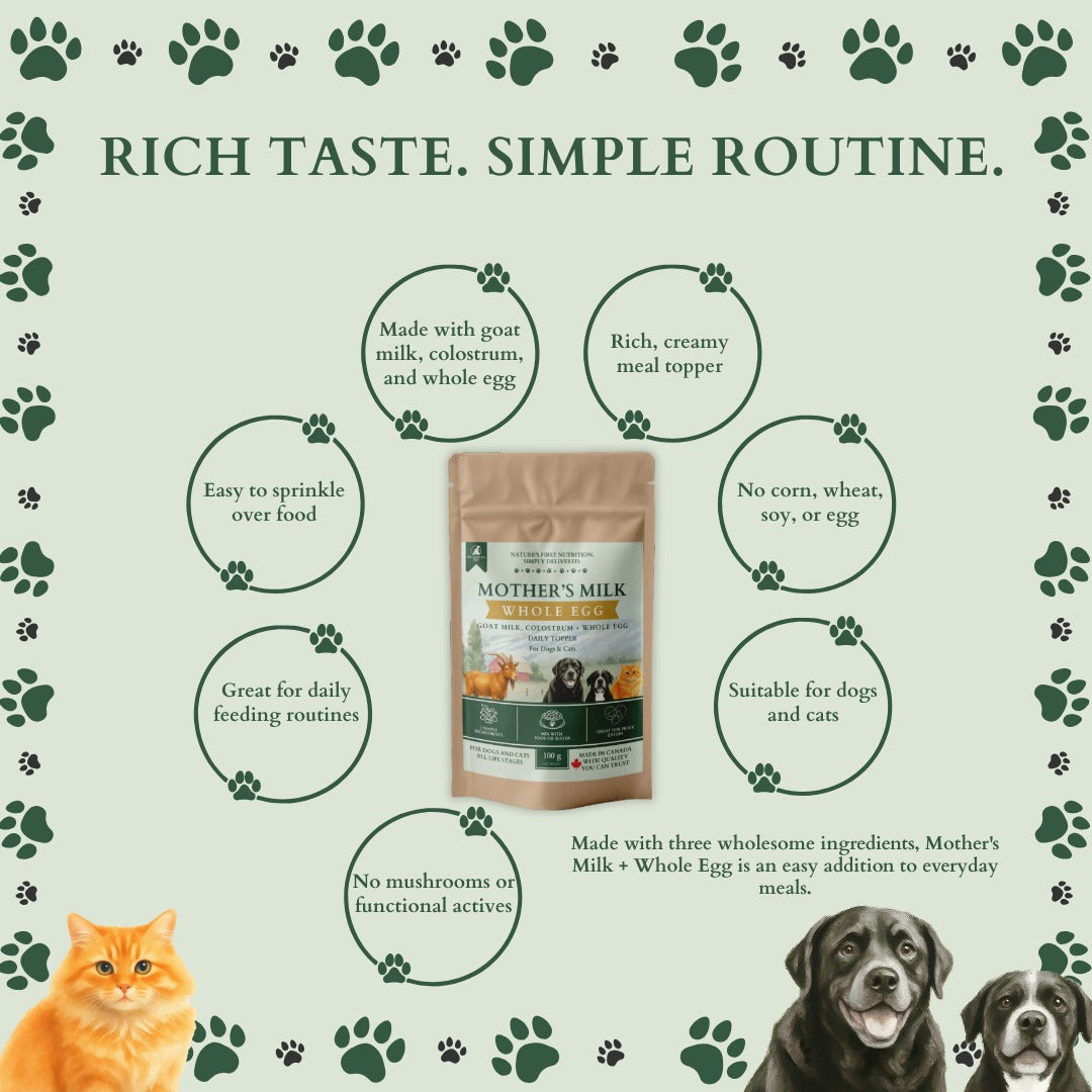 Ecogenya Mother's Milk + Whole Egg Daily Topper for Dogs & Cats — Goat Milk, Colostrum & Whole Egg Powder, 100g–1kg