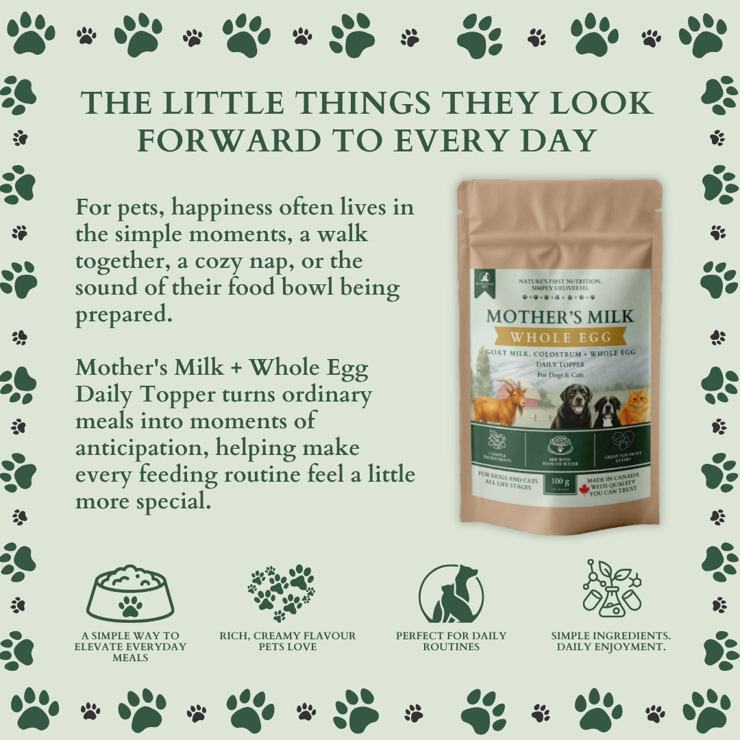 Ecogenya Mother's Milk + Whole Egg Daily Topper for Dogs & Cats — Goat Milk, Colostrum & Whole Egg Powder, 100g–1kg
