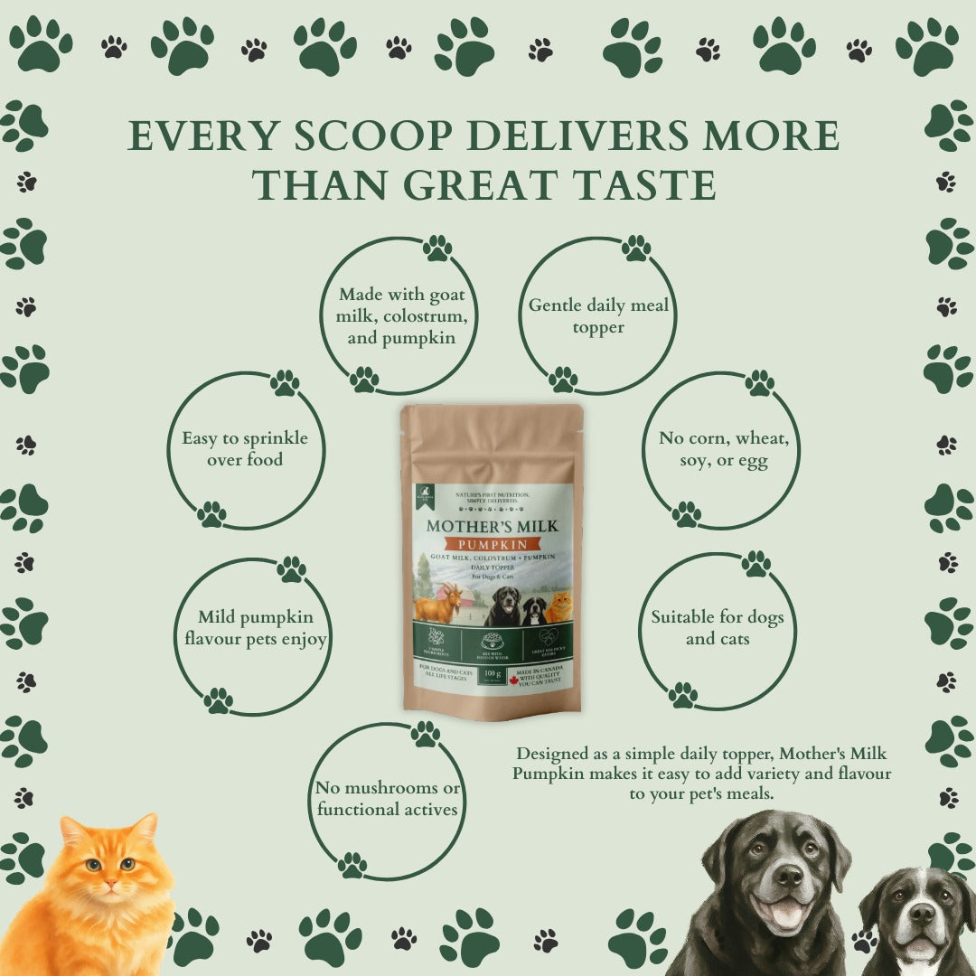 Ecogenya Mother's Milk Pumpkin Daily Topper for Dogs & Cats — Goat Milk, Colostrum & Pumpkin Powder, 100g–1kg