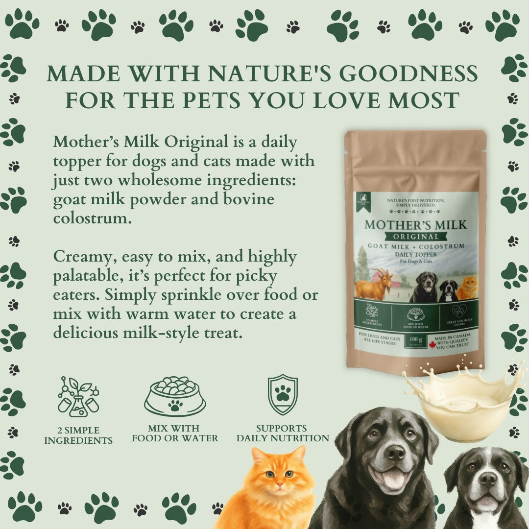 Ecogenya Mother's Milk Original Goat Milk + Colostrum Topper for Dogs & Cats — 2-Ingredient Daily Powder, 100g–1kg