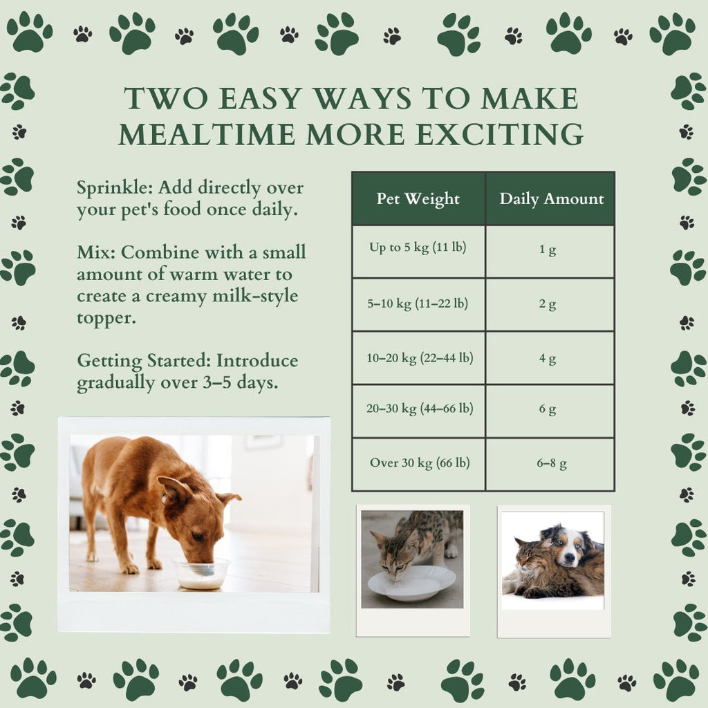 Ecogenya Mother's Milk Original Goat Milk + Colostrum Topper for Dogs & Cats — 2-Ingredient Daily Powder, 100g–1kg