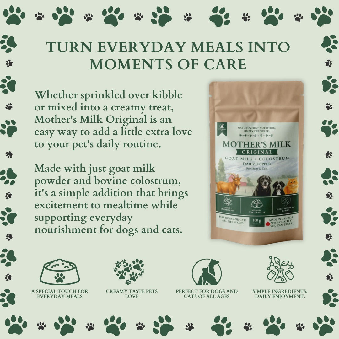 Ecogenya Mother's Milk Original Goat Milk + Colostrum Topper for Dogs & Cats — 2-Ingredient Daily Powder, 100g–1kg