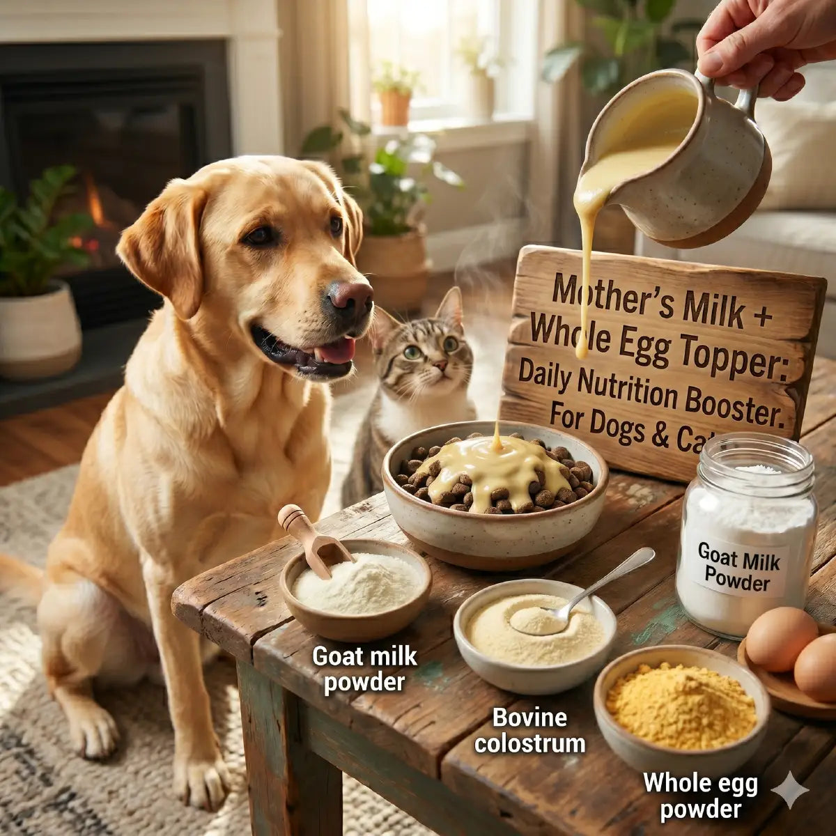 Ecogenya Mother's Milk + Whole Egg Daily Topper for Dogs & Cats — Goat Milk, Colostrum & Whole Egg Powder, 100g–1kg