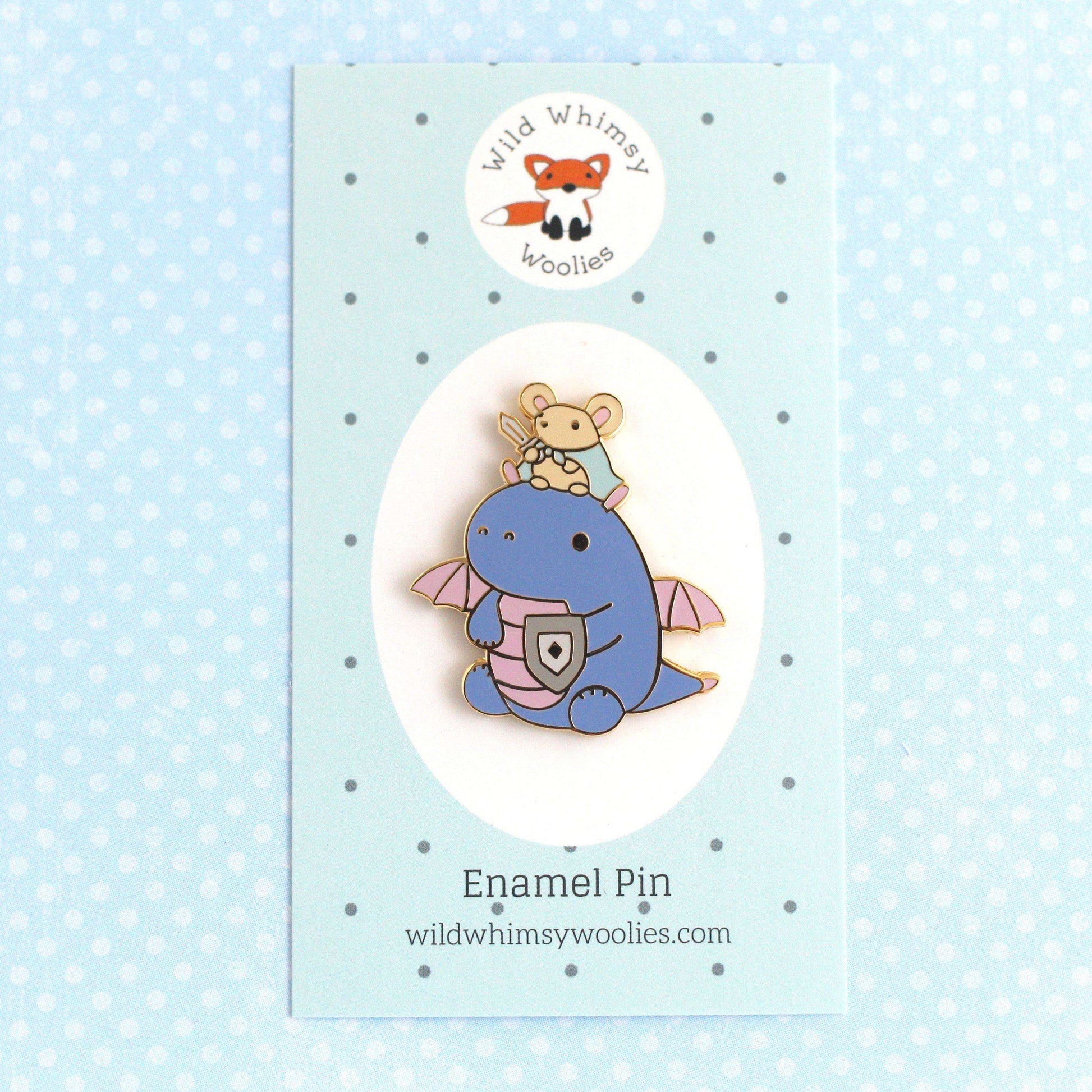 Broche en émail Souris et Chevalier Dragon (Variante Dragon Violet)