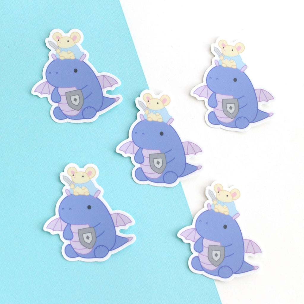 Mouse and Purple Dragon Vinyl Sticker - Cute Mouse Sticker - Dragon Stationery