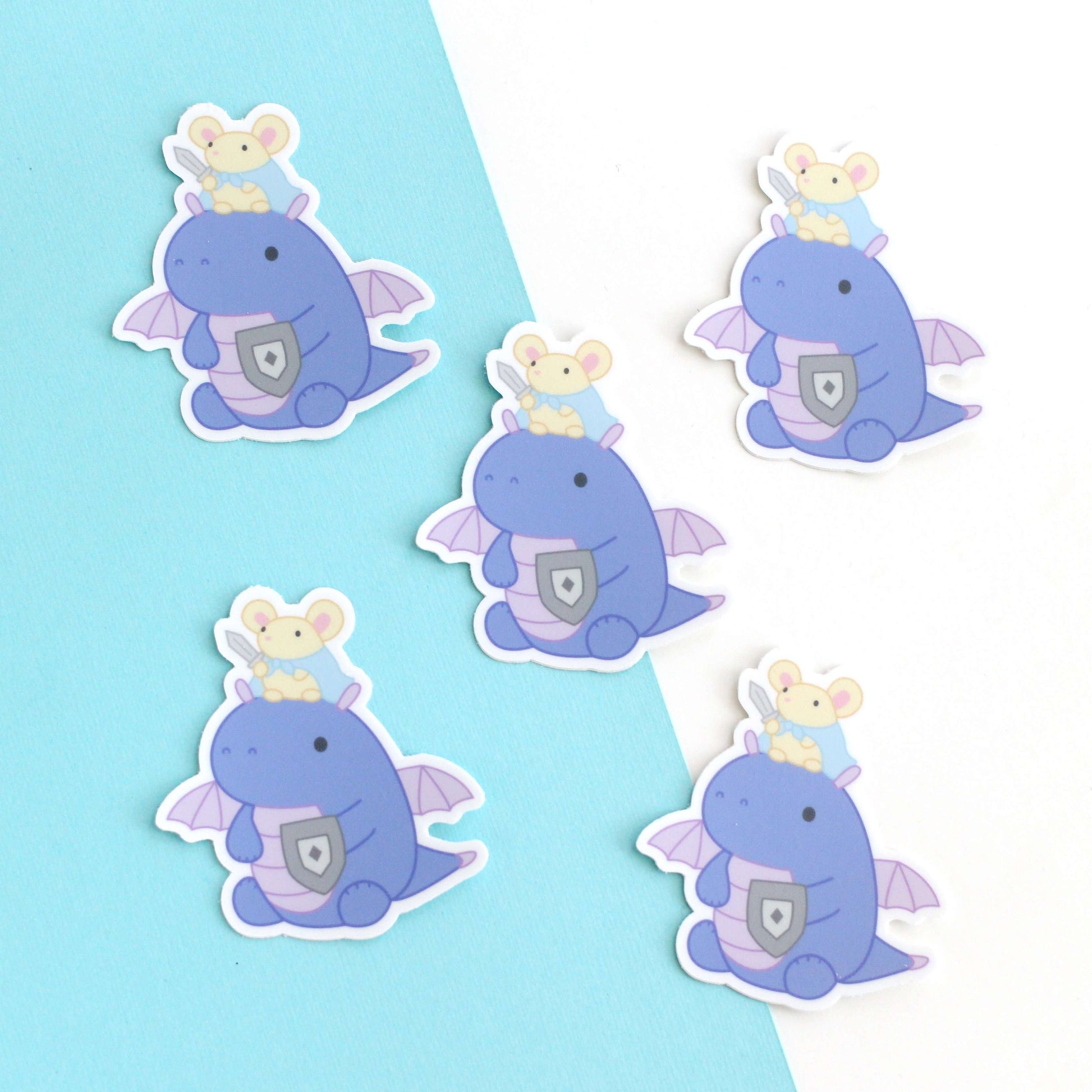 Mouse and Purple Dragon Vinyl Sticker - Cute Mouse Sticker - Dragon Stationery