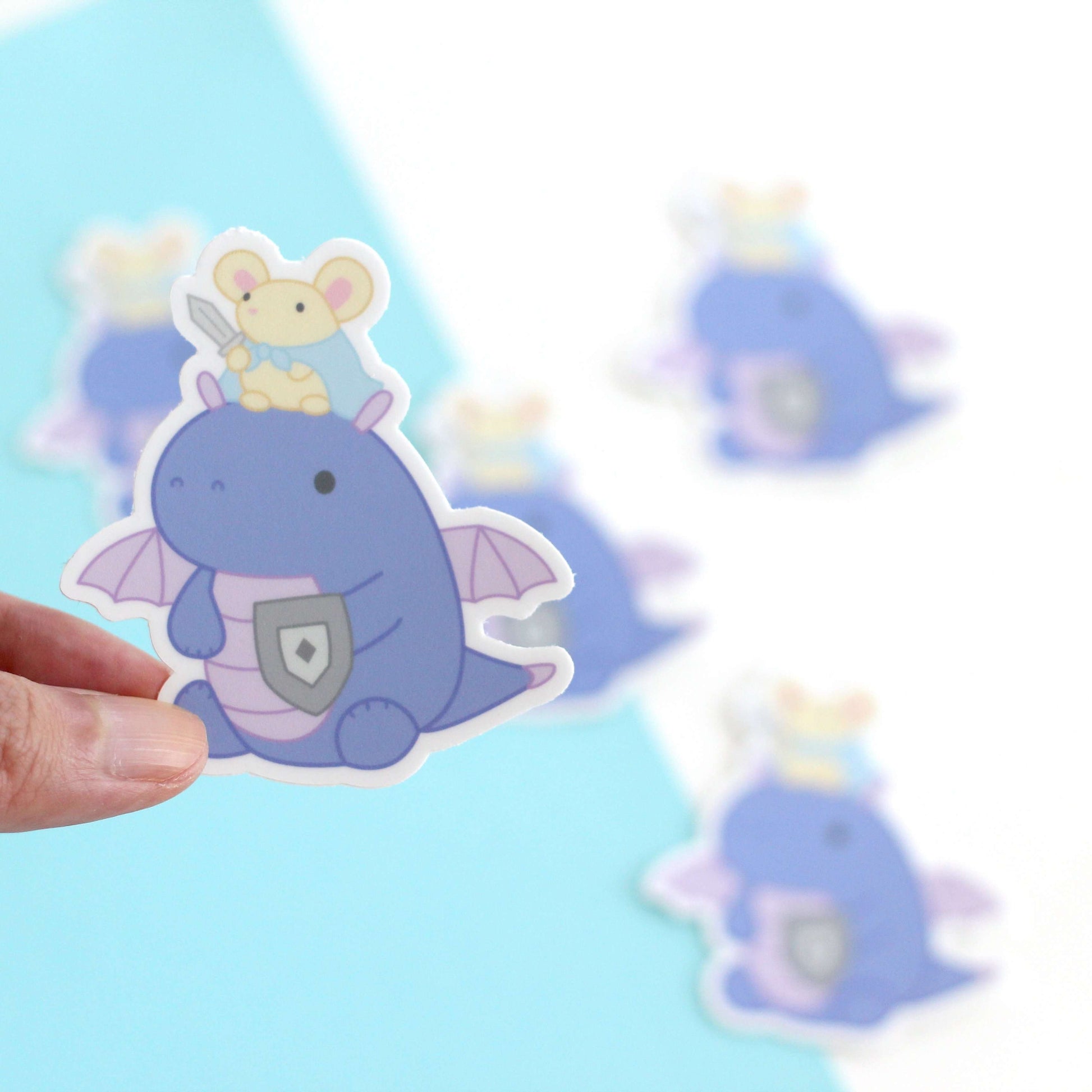 Mouse and Purple Dragon Vinyl Sticker - Cute Mouse Sticker - Dragon Stationery