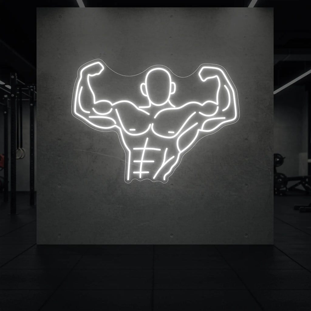 Homme musclé contractant tout son corps du torse jusqu'à la tête - Enseigne lumineuse LED