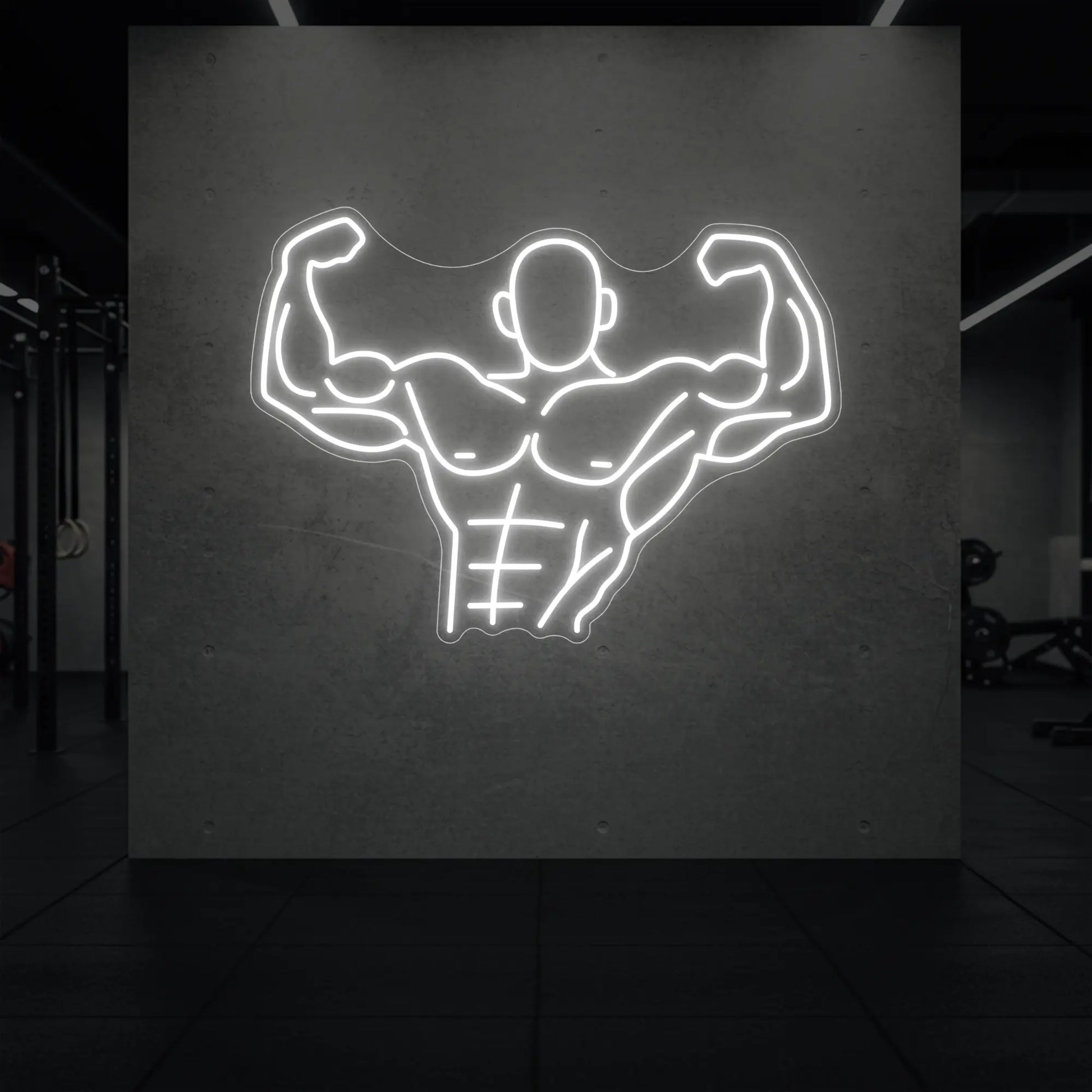 Homme musclé contractant tout son corps du torse jusqu'à la tête - Enseigne lumineuse LED