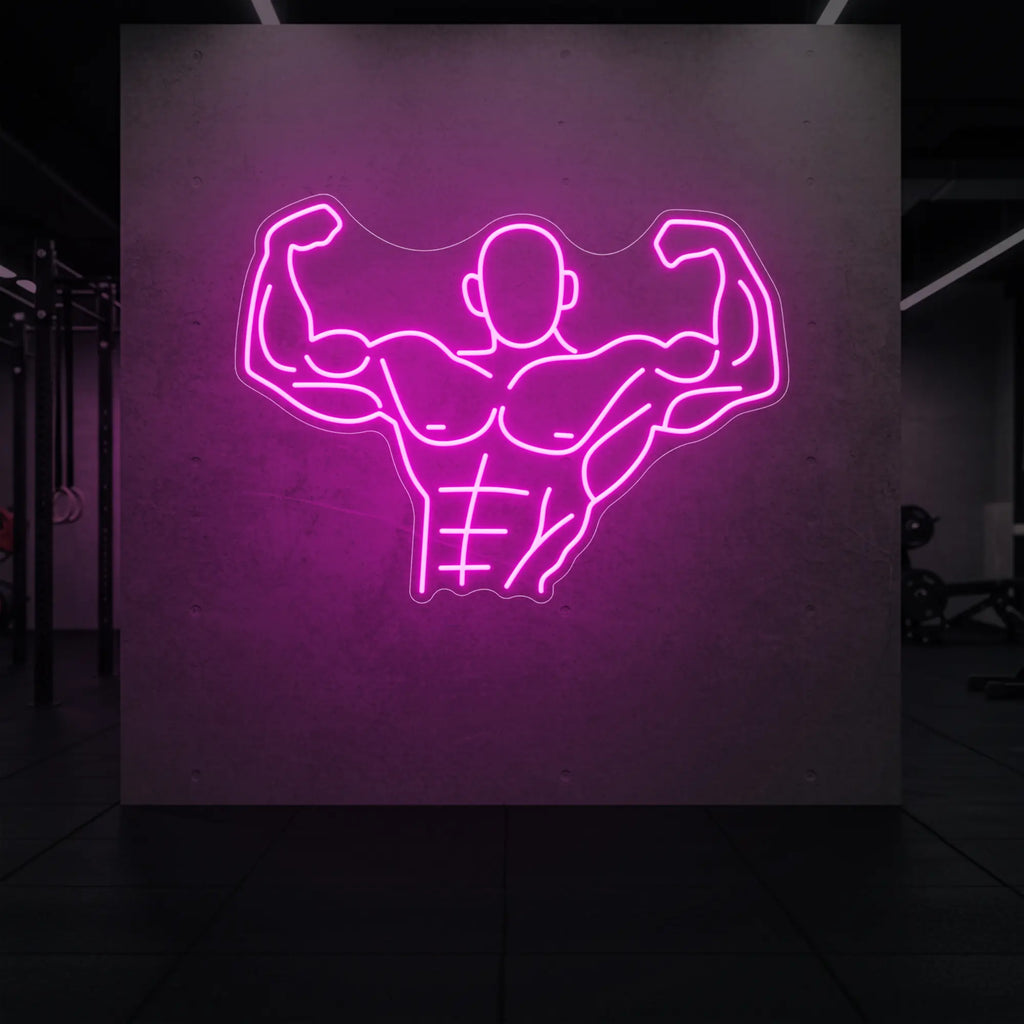 Homme musclé contractant tout son corps du torse jusqu'à la tête - Enseigne lumineuse LED