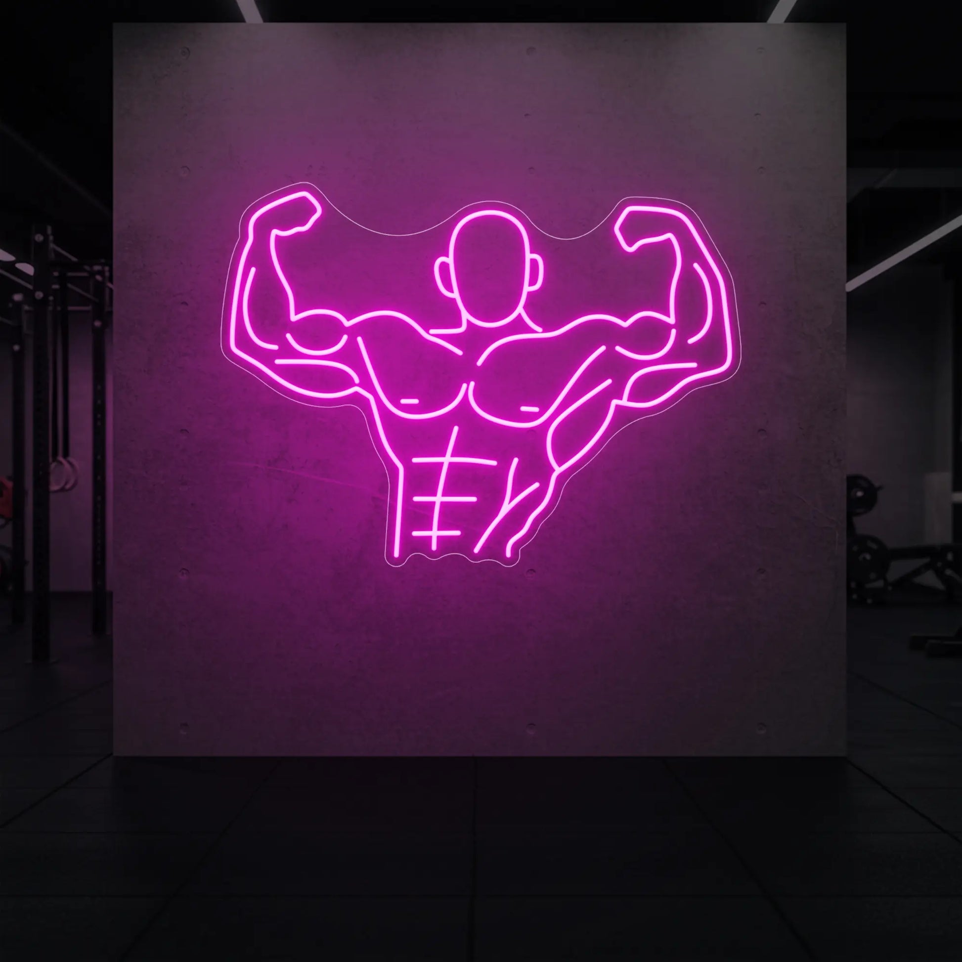 Homme musclé contractant tout son corps du torse jusqu'à la tête - Enseigne lumineuse LED