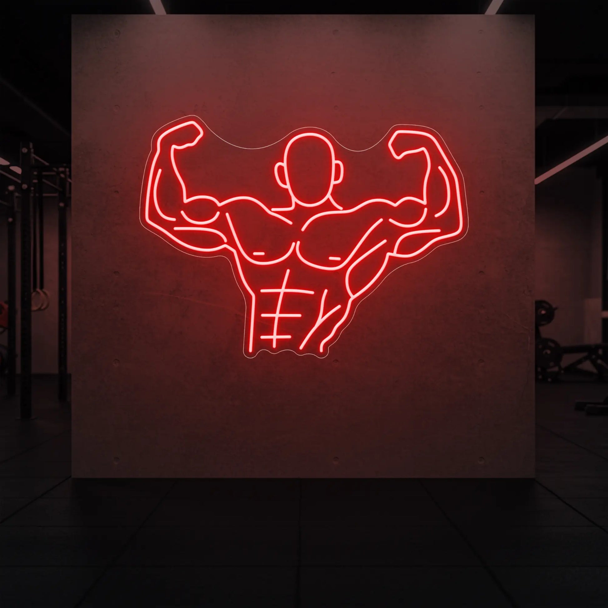Homme musclé contractant tout son corps du torse jusqu'à la tête - Enseigne lumineuse LED