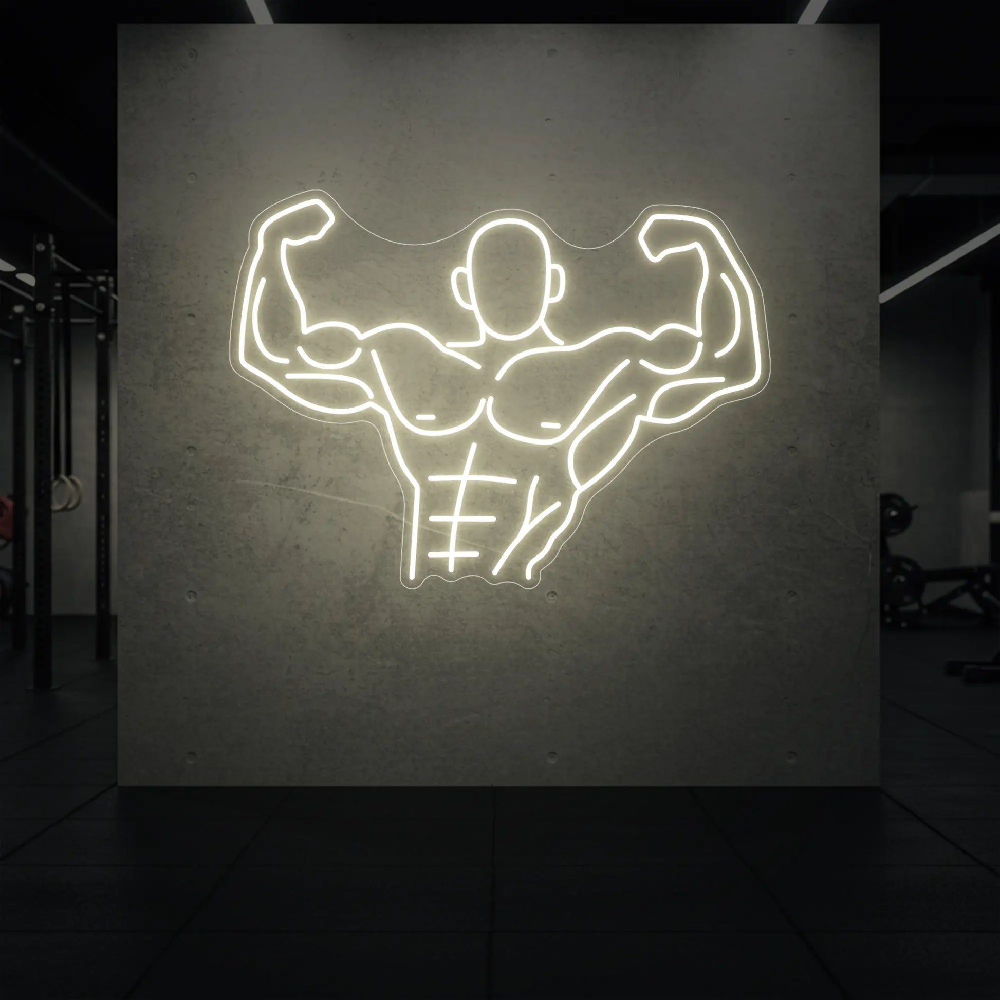 Homme musclé contractant tout son corps du torse jusqu'à la tête - Enseigne lumineuse LED