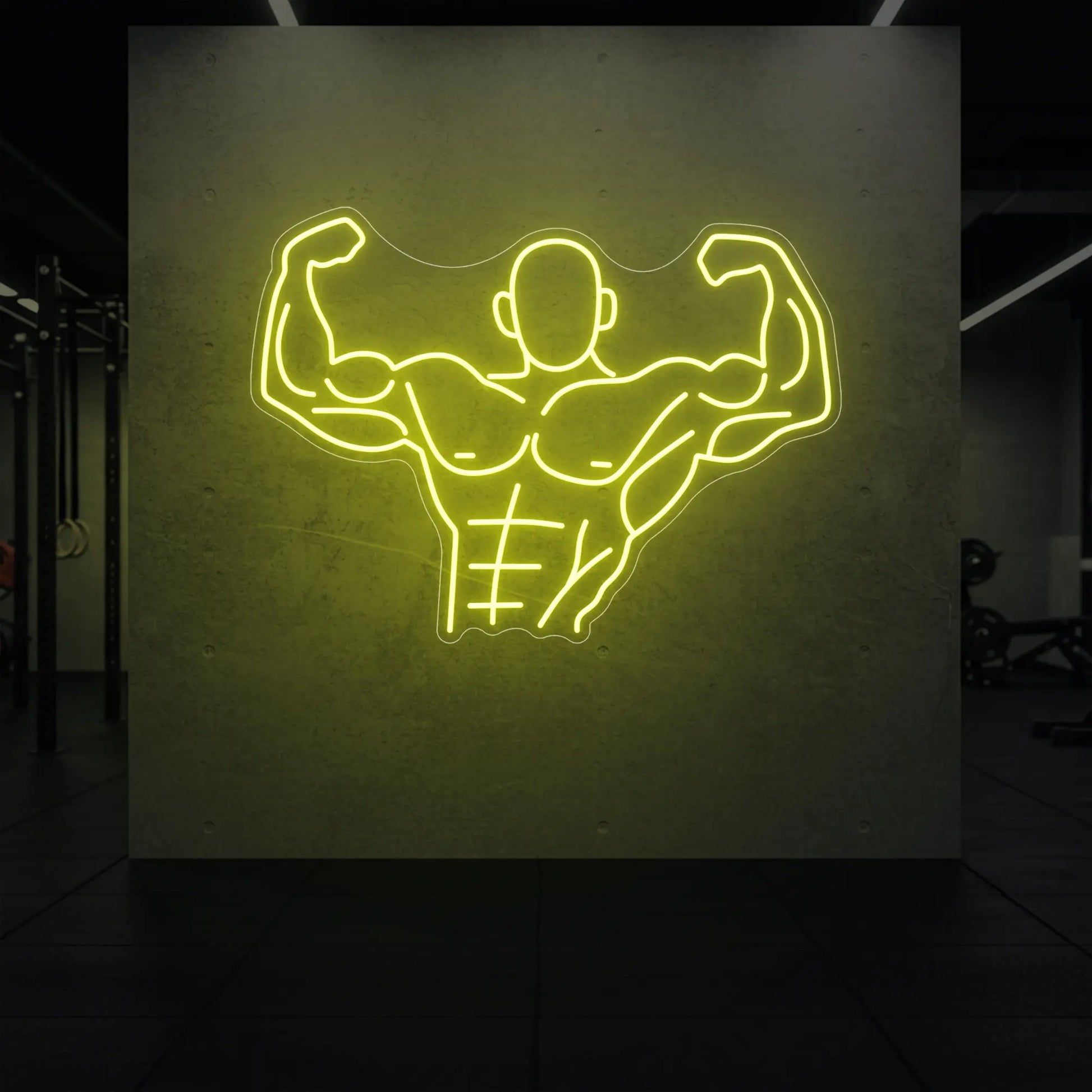 Homme musclé contractant tout son corps du torse jusqu'à la tête - Enseigne lumineuse LED