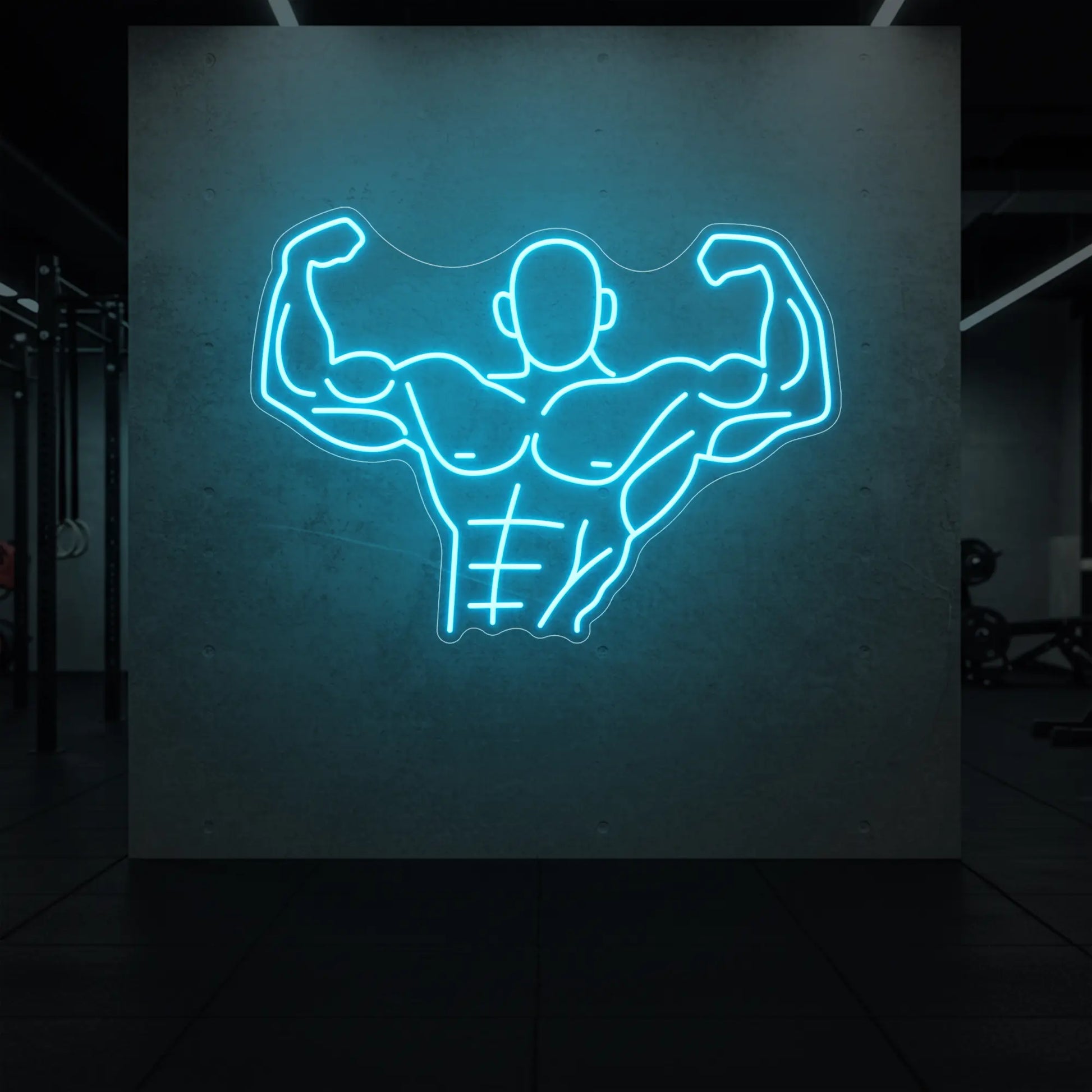 Homme musclé contractant tout son corps du torse jusqu'à la tête - Enseigne lumineuse LED