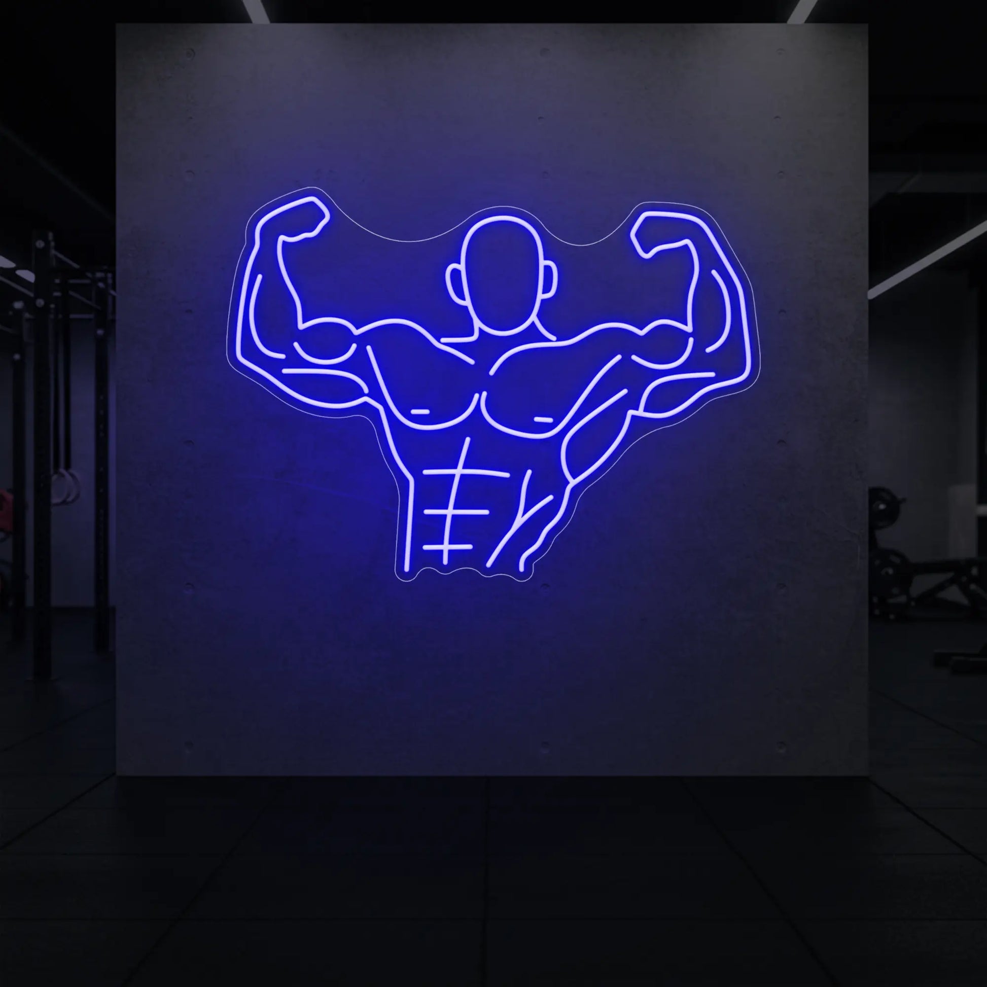Homme musclé contractant tout son corps du torse jusqu'à la tête - Enseigne lumineuse LED