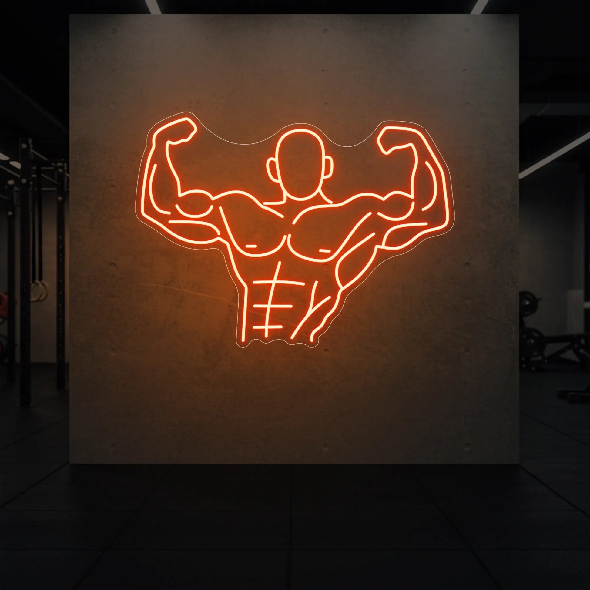 Homme musclé contractant tout son corps du torse jusqu'à la tête - Enseigne lumineuse LED