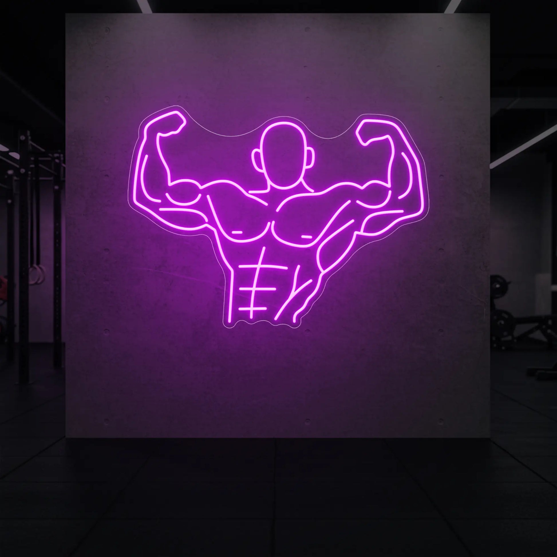 Homme musclé contractant tout son corps du torse jusqu'à la tête - Enseigne lumineuse LED