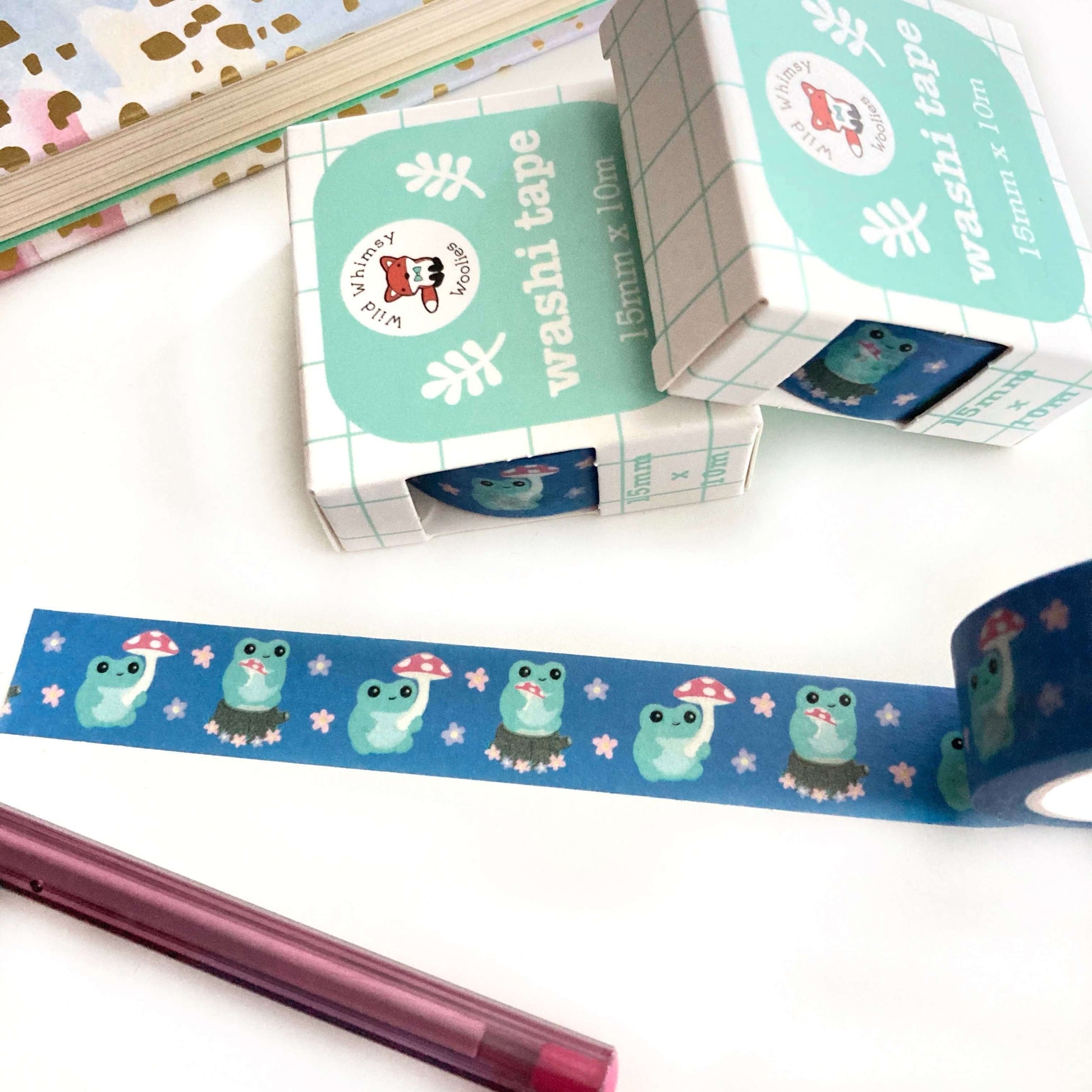 Mushroom Frog Washi Tape - Japanese Washi Tape - Cottagecore Stationery