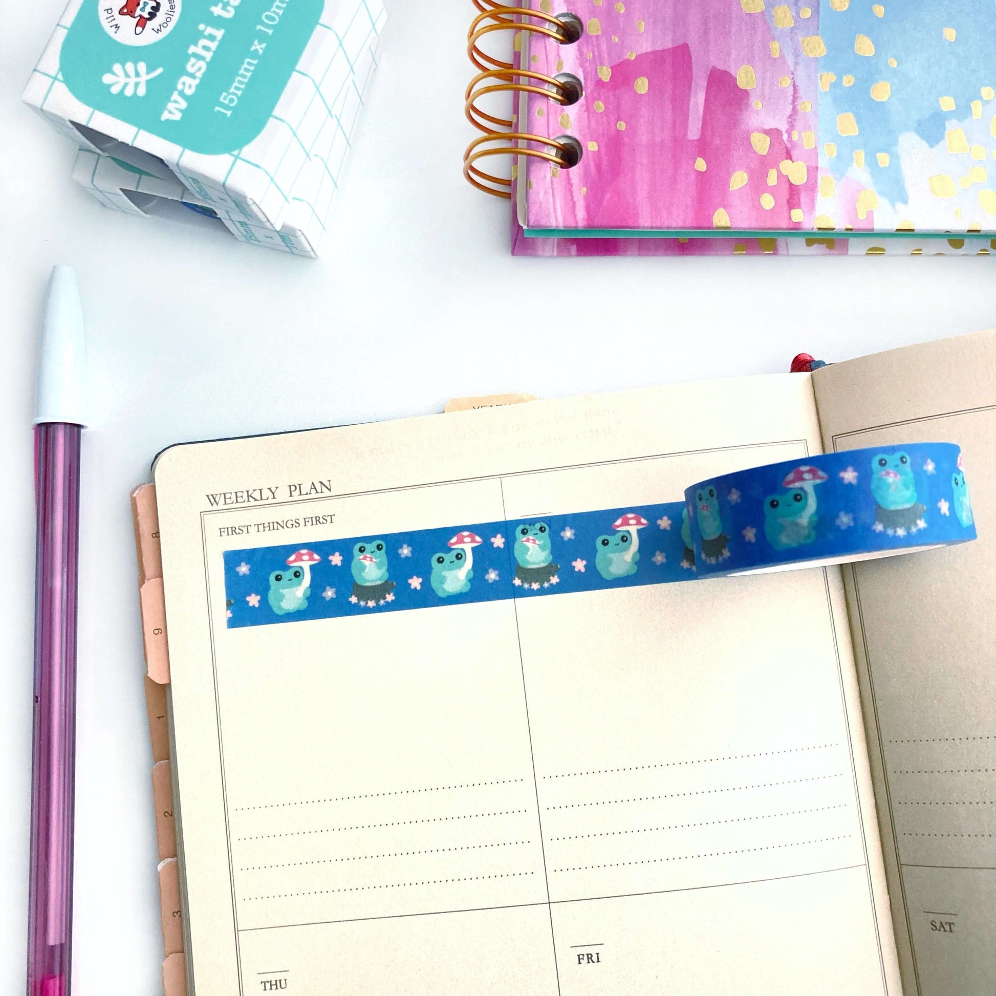Mushroom Frog Washi Tape - Japanese Washi Tape - Cottagecore Stationery