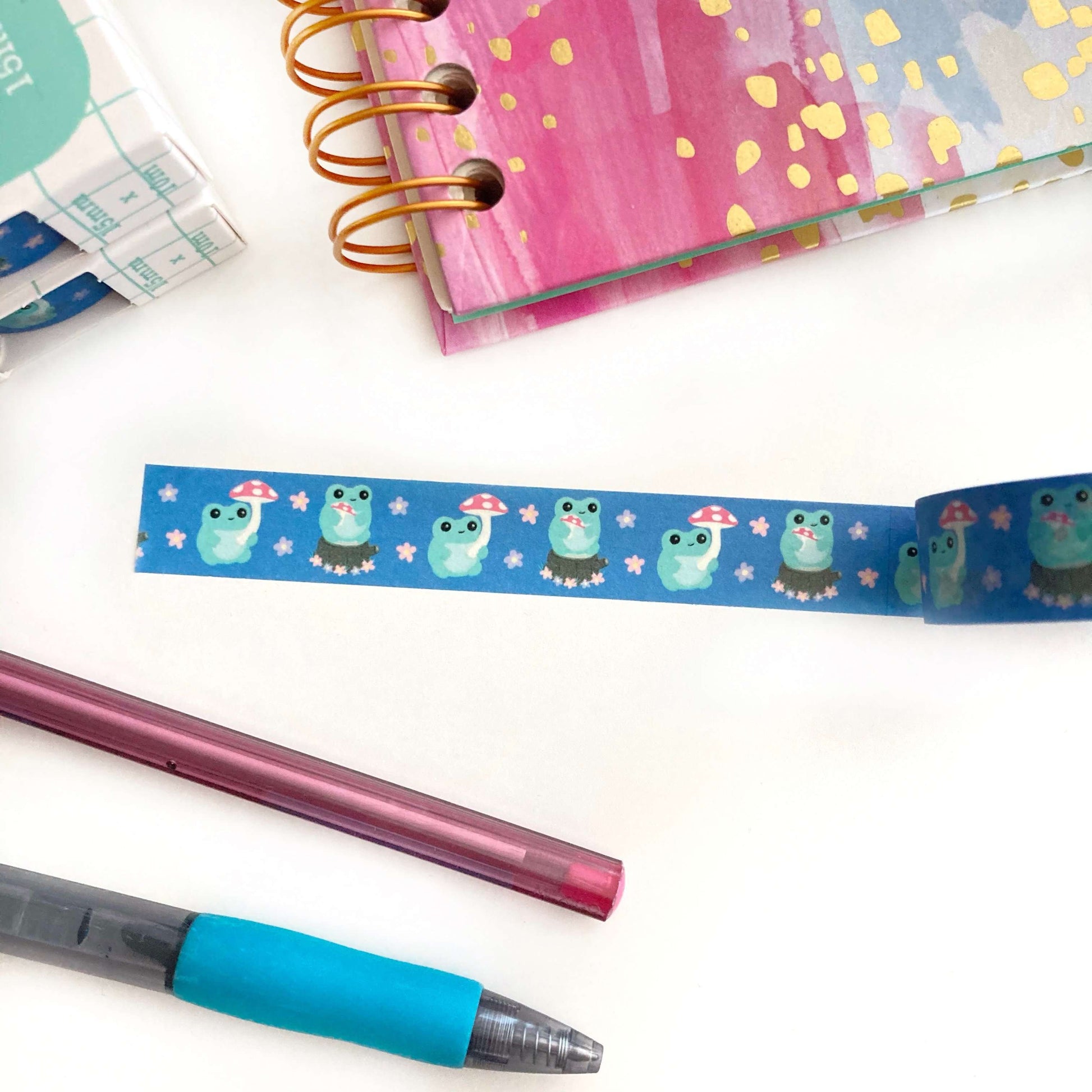 Mushroom Frog Washi Tape - Japanese Washi Tape - Cottagecore Stationery