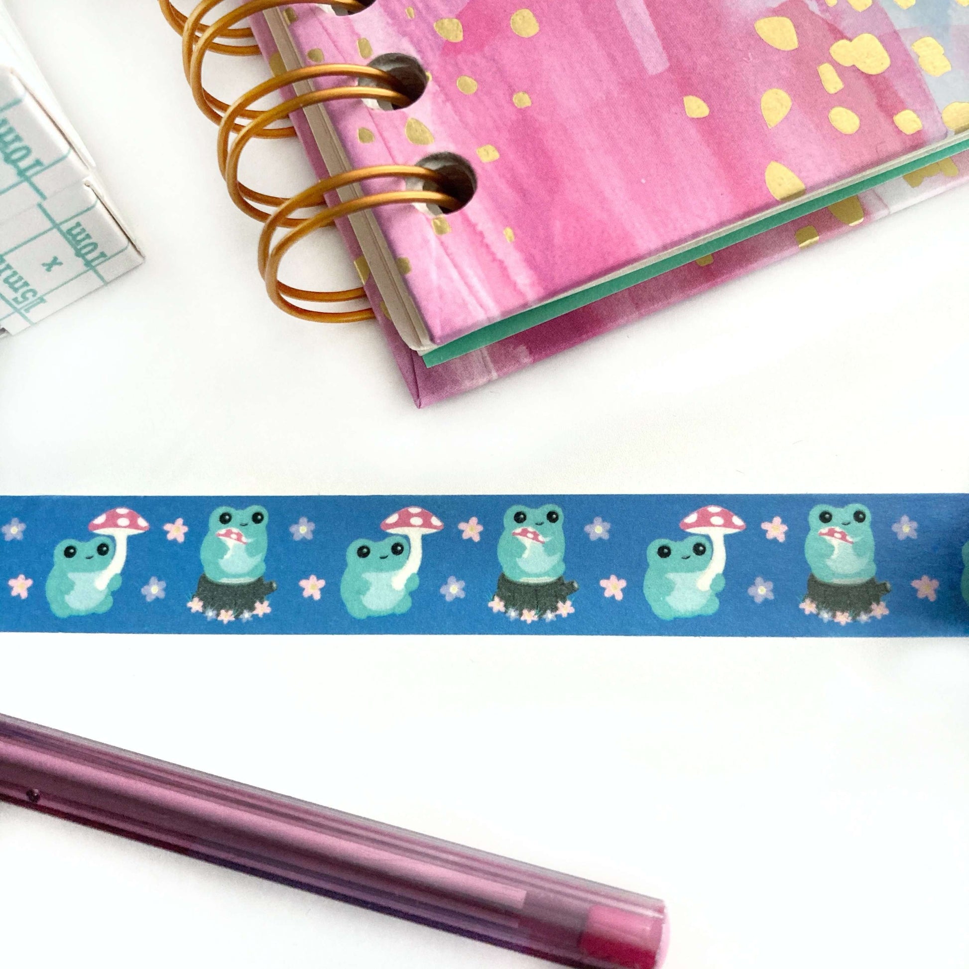 Mushroom Frog Washi Tape - Japanese Washi Tape - Cottagecore Stationery