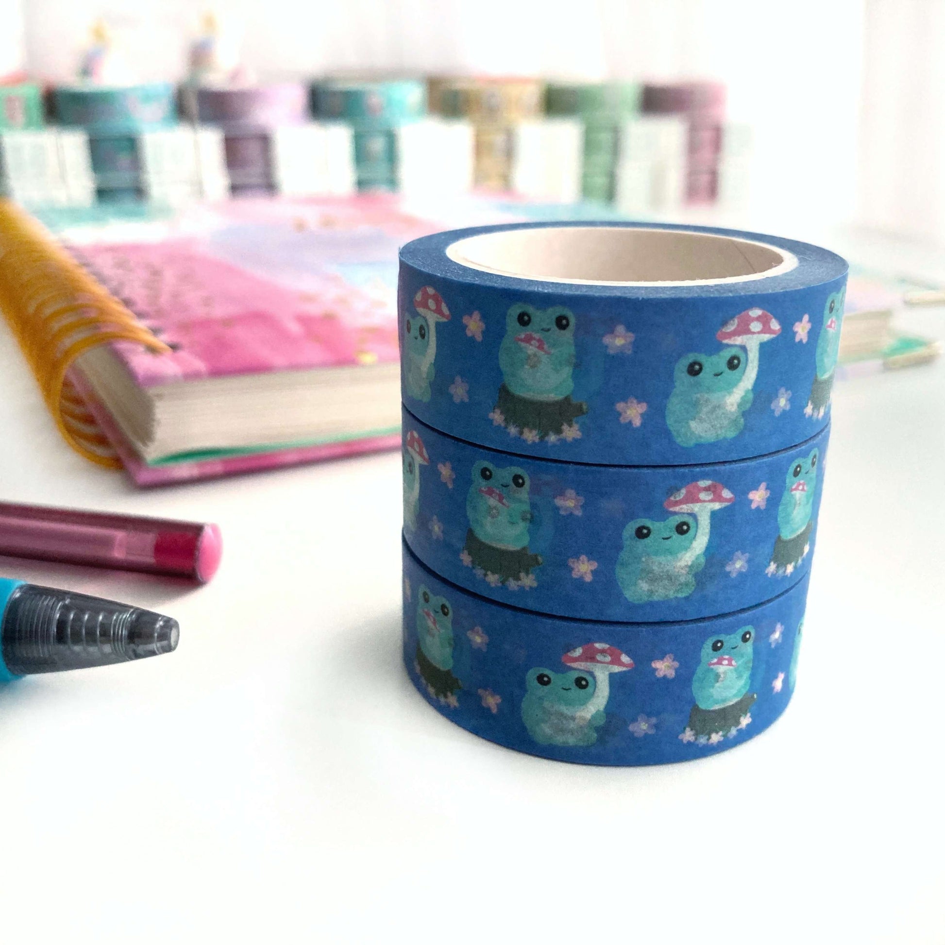 Mushroom Frog Washi Tape - Japanese Washi Tape - Cottagecore Stationery