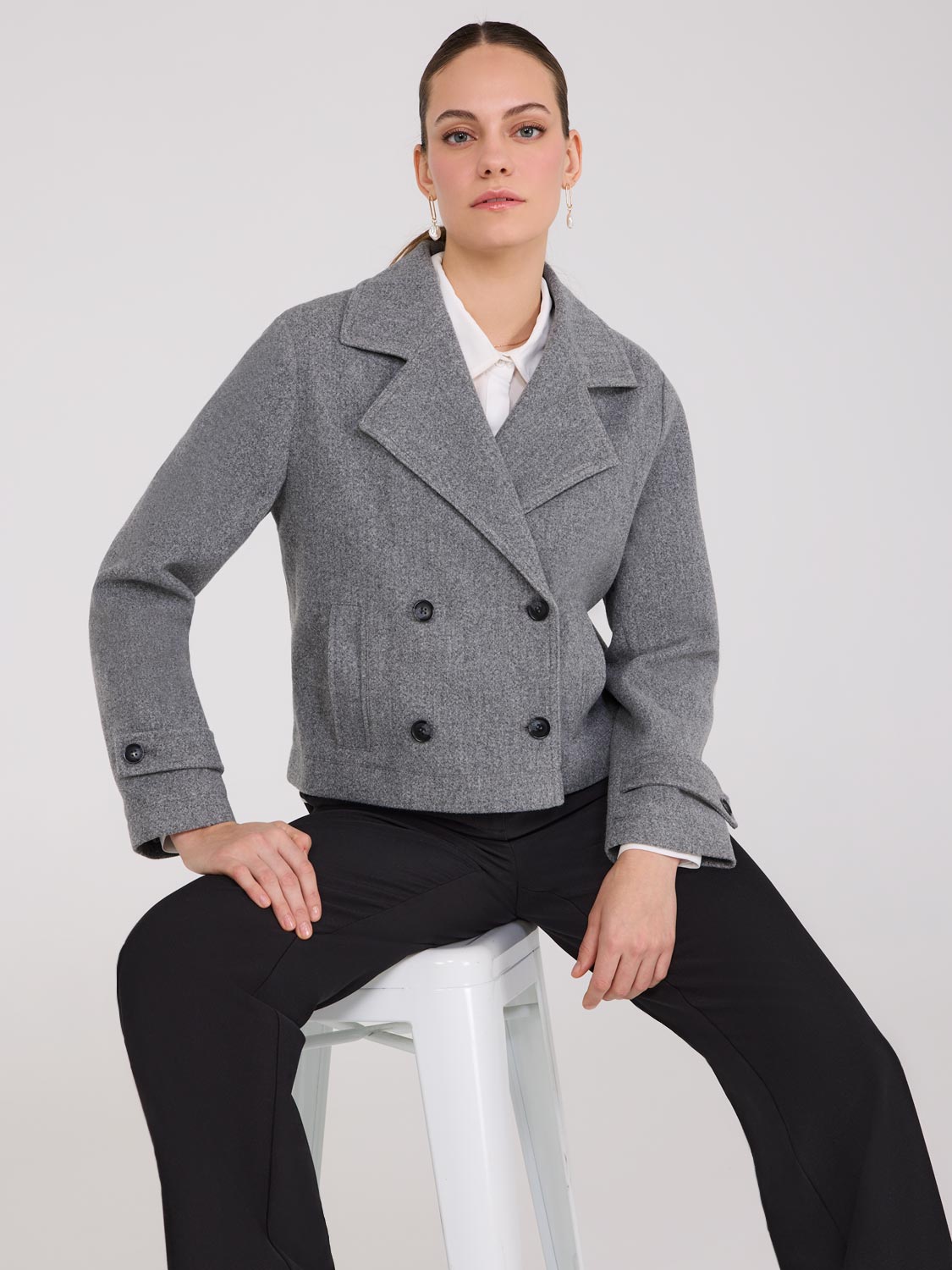 Trench-coat en fausse laine cintrée