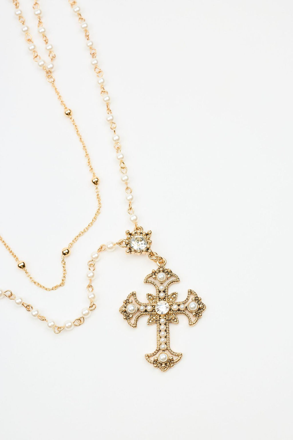 Ensemble de 2 colliers chapelet en perles et croix