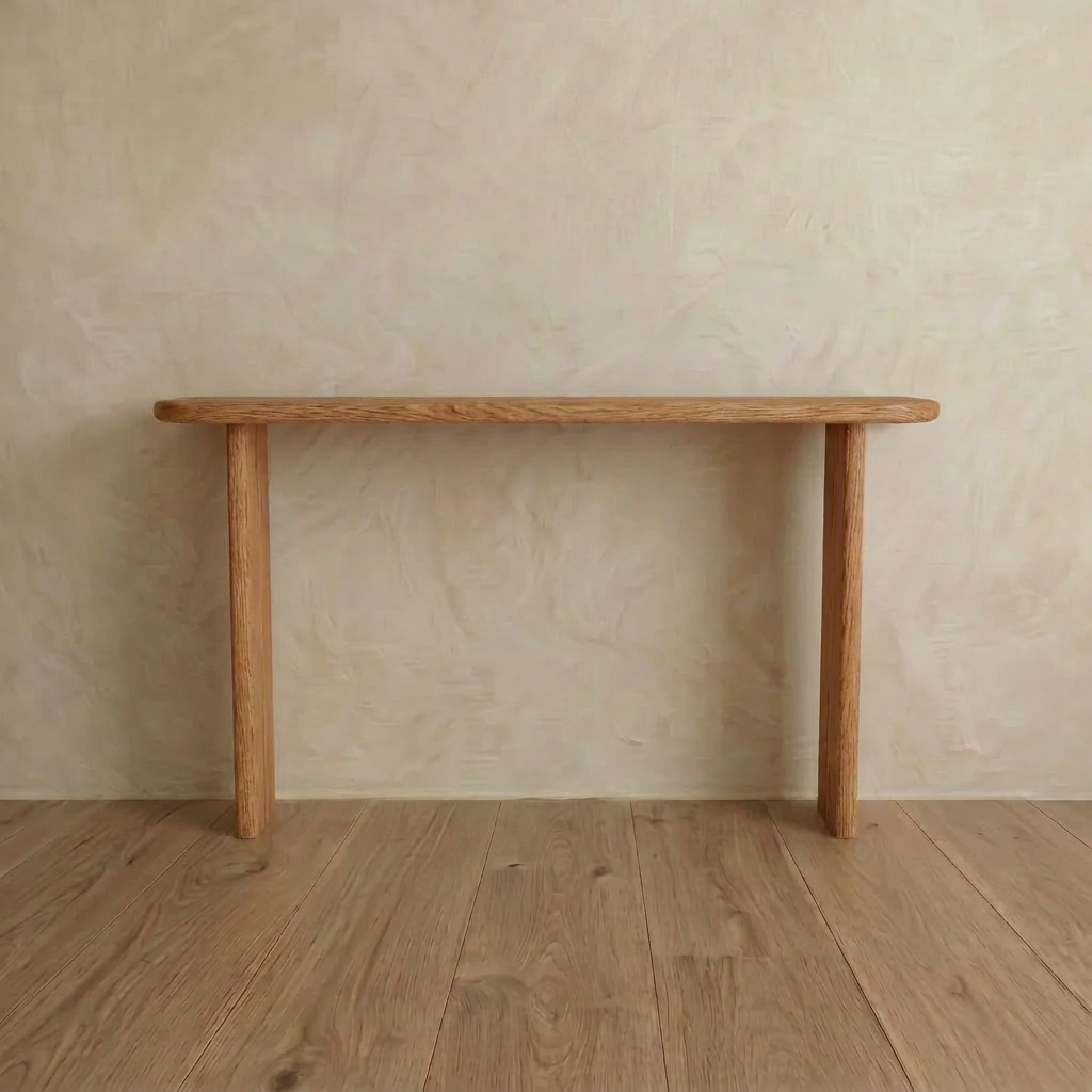 Narrow console table in red oak