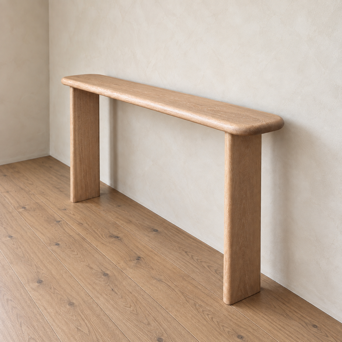 Narrow console table in white oak