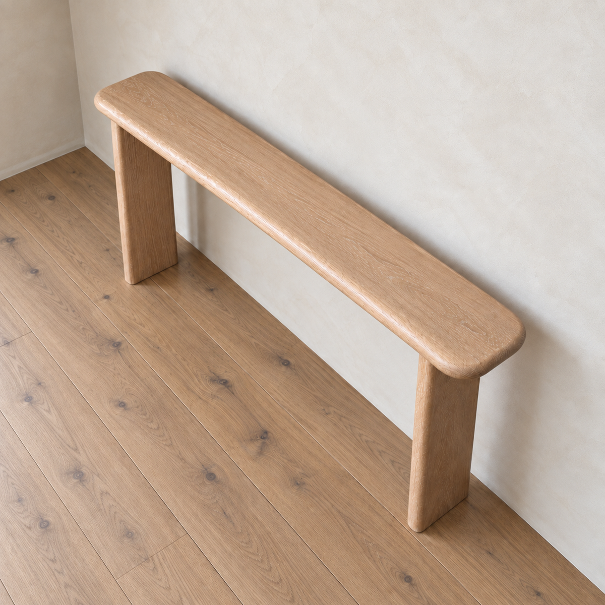 Narrow console table in white oak