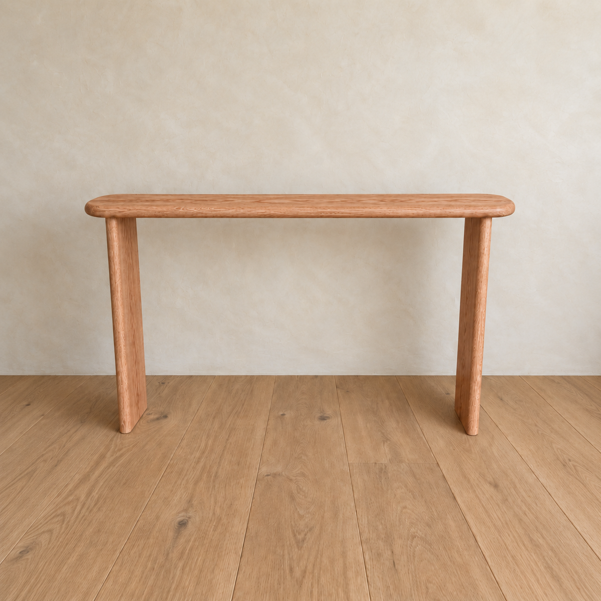 Narrow console table in red oak