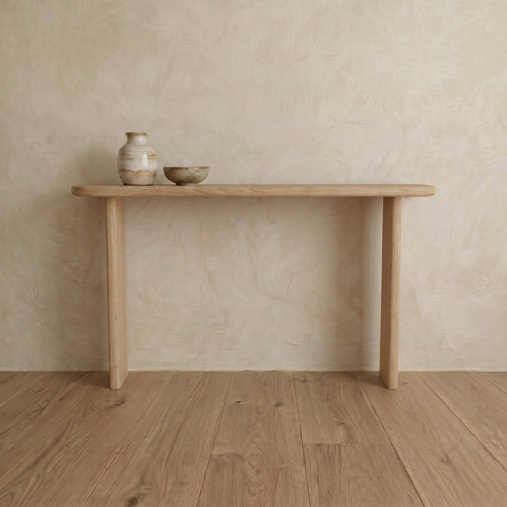 Narrow console table in white oak