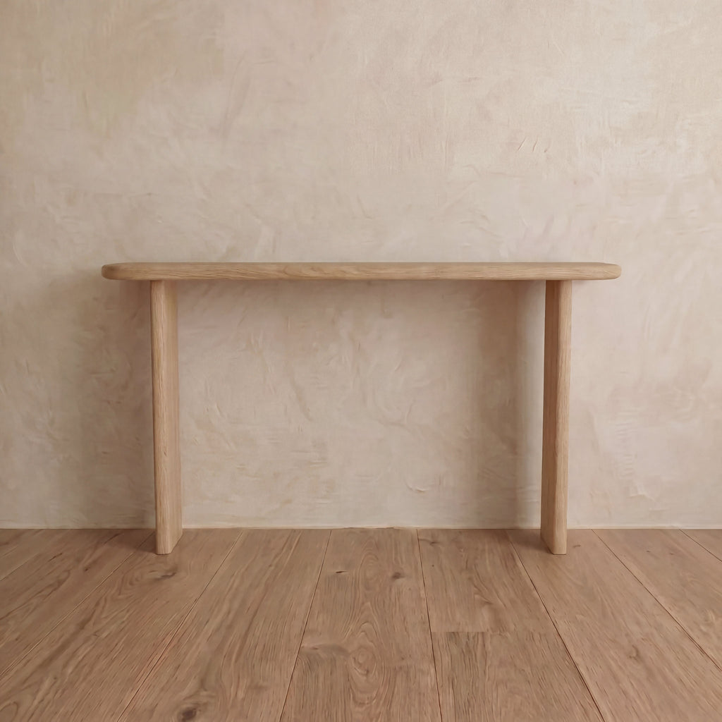 Narrow console table in white oak
