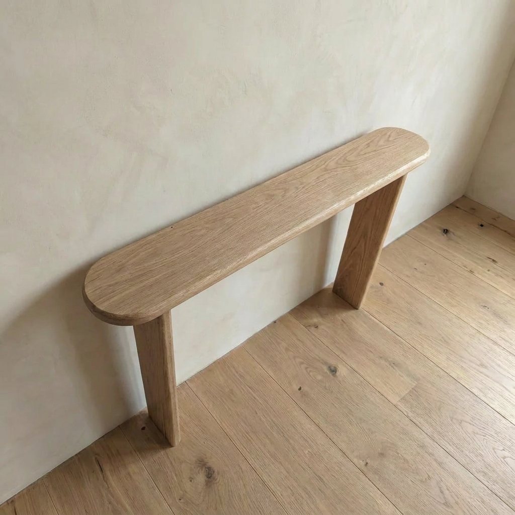 Narrow console table in white oak