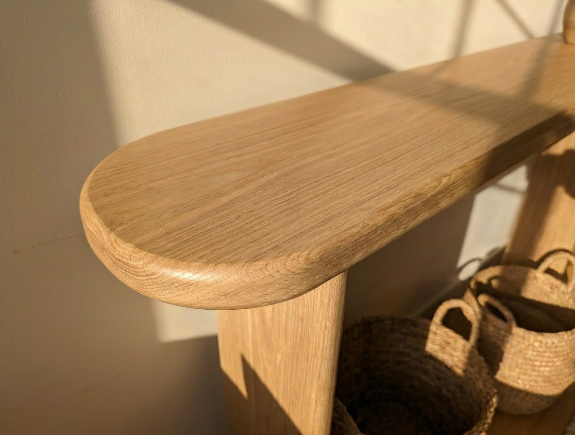 Narrow console table in white oak