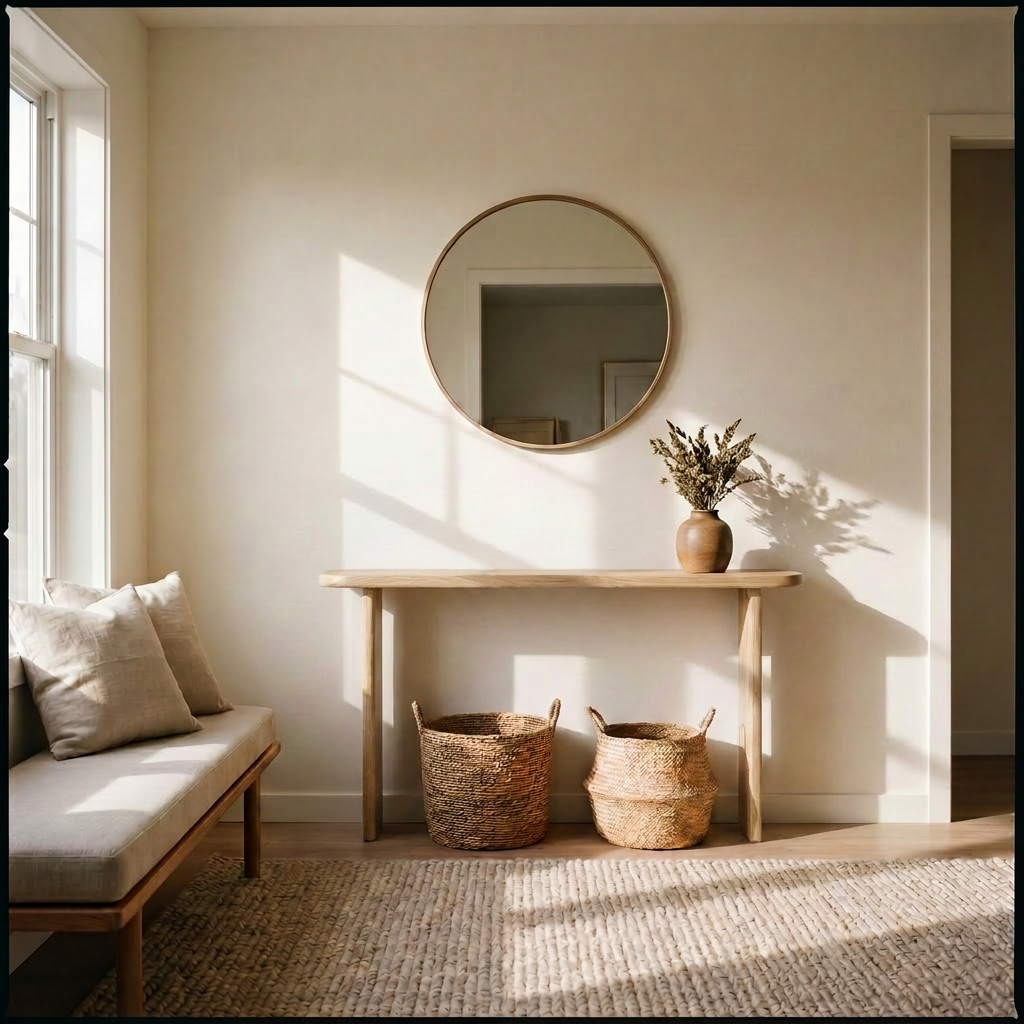 Narrow console table in white oak