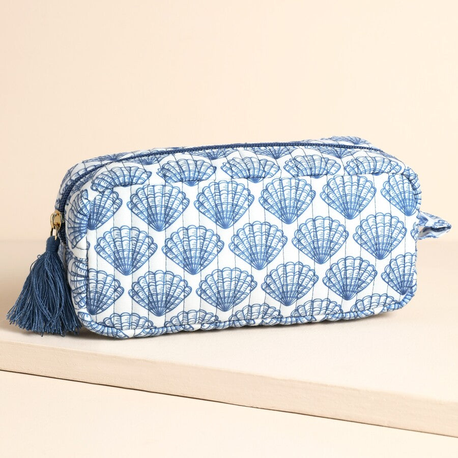 Navy Scallop Shell Makeup Bag