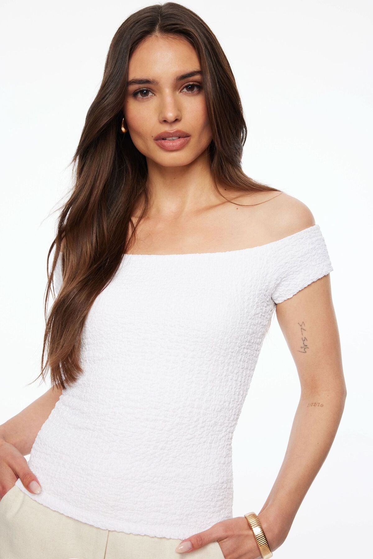 Off Shoulder Popcorn Textured Top