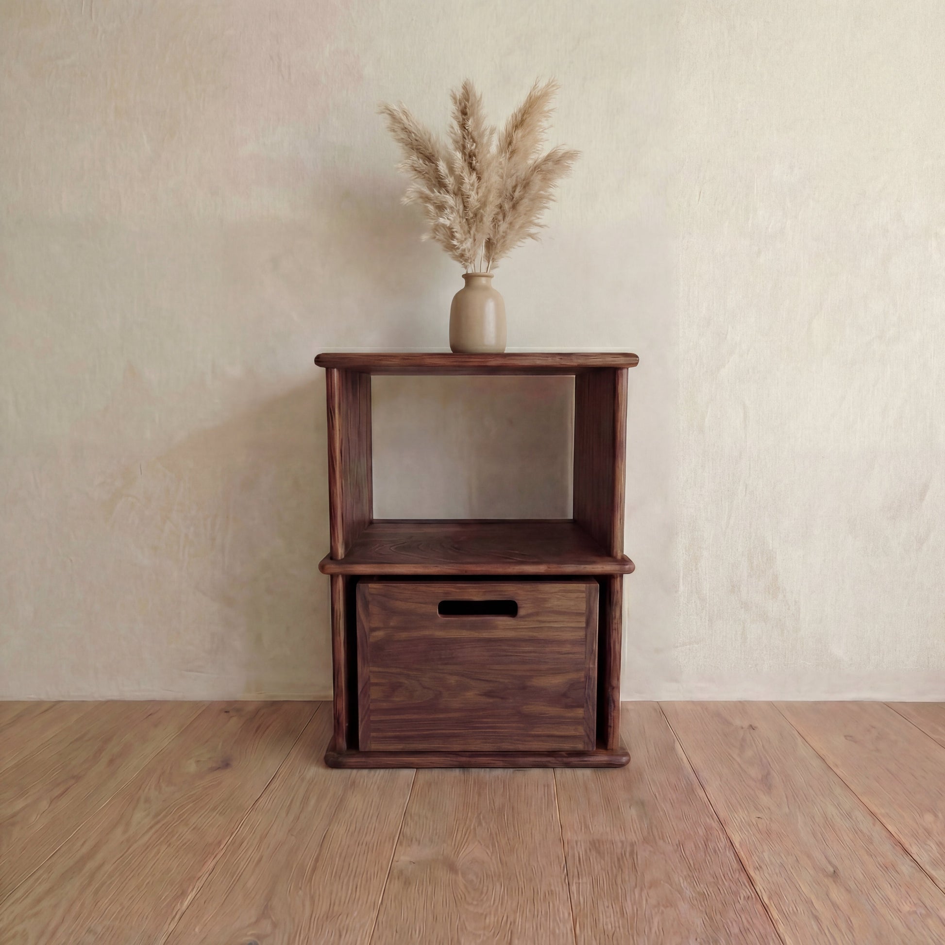 Table de chevet avec étagère en noyer