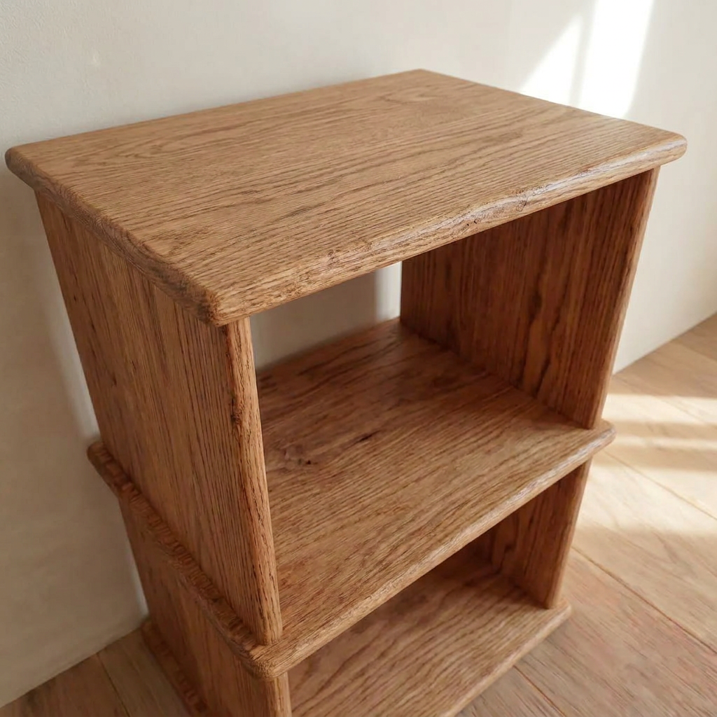 Table de chevet avec étagère en chêne rouge