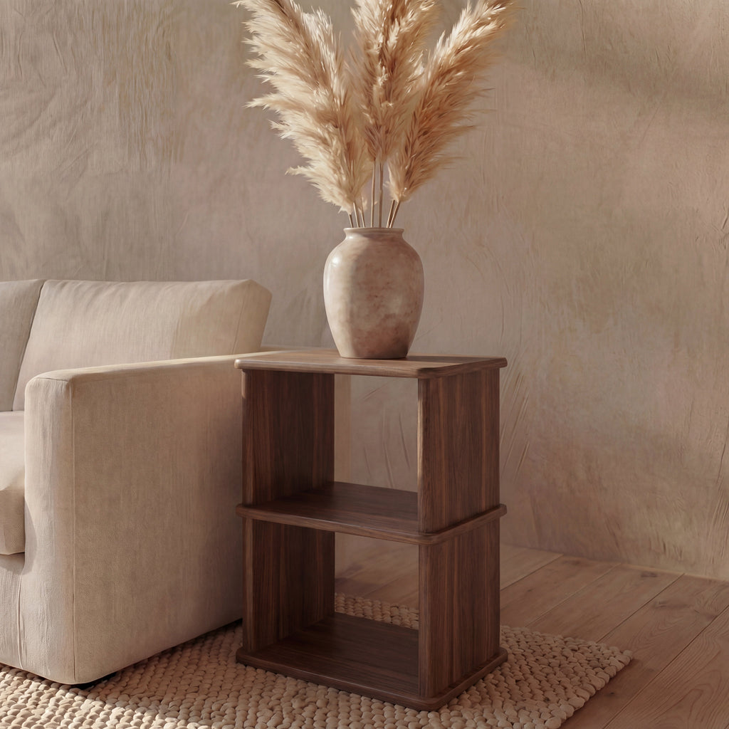 Table de chevet avec étagère en noyer