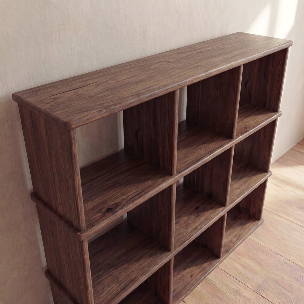 Nine cube bookshelf in walnut