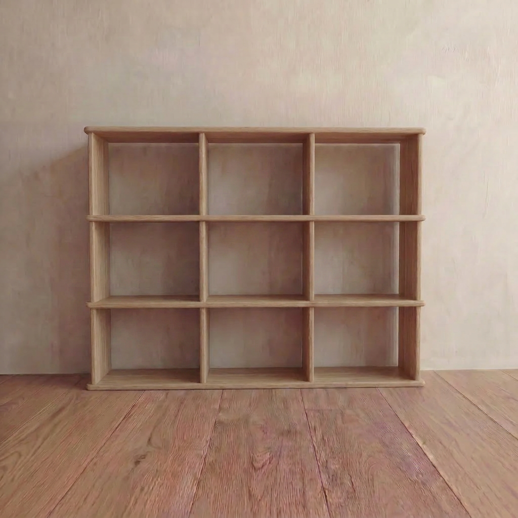 Bibliothèque à neuf cubes en chêne blanc