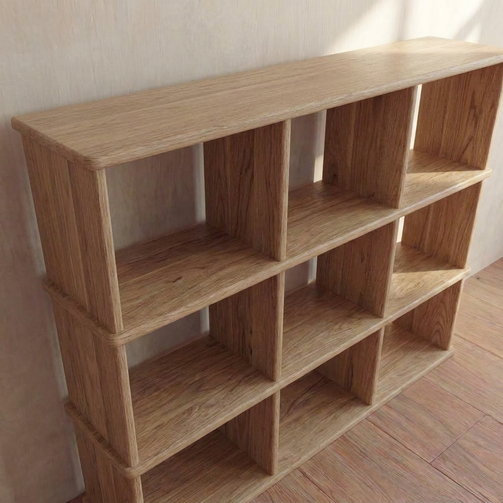 Bibliothèque à neuf cubes en chêne blanc