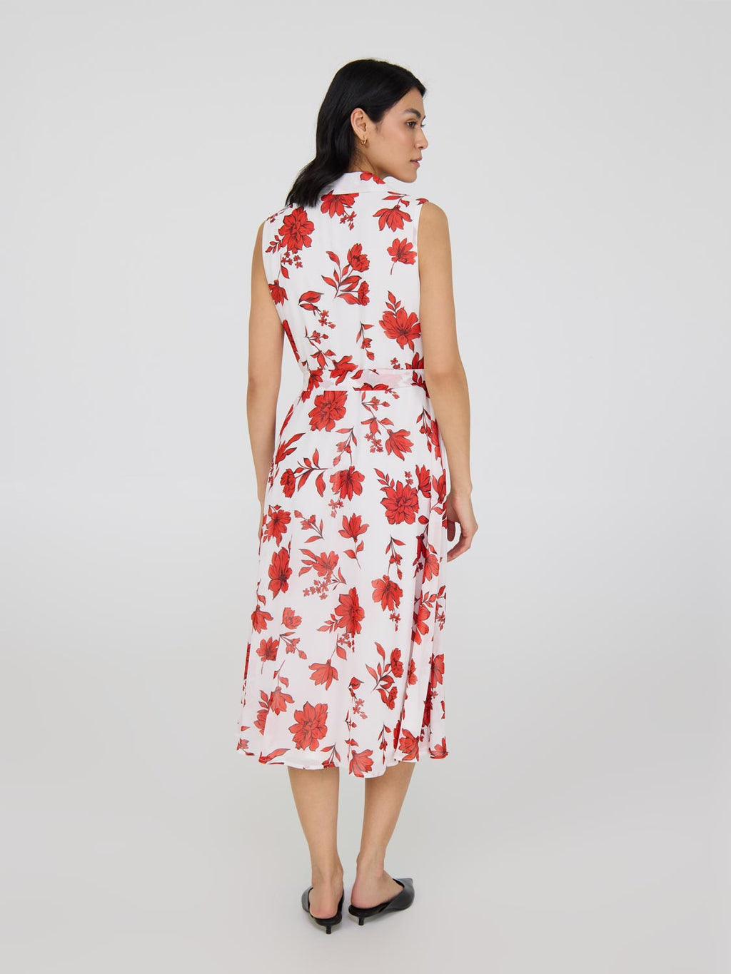 Robe midi sans manches en mousseline à imprimé floral